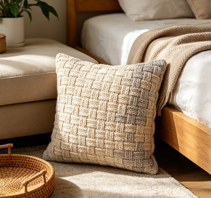 Woven Textured Pillow For Sofa And Bed